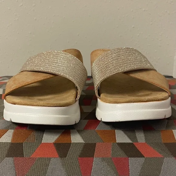 G.N.D. Crossover Platform Sandal - White Tan & Gold Tones - Size 10 - Picture 4 of 12